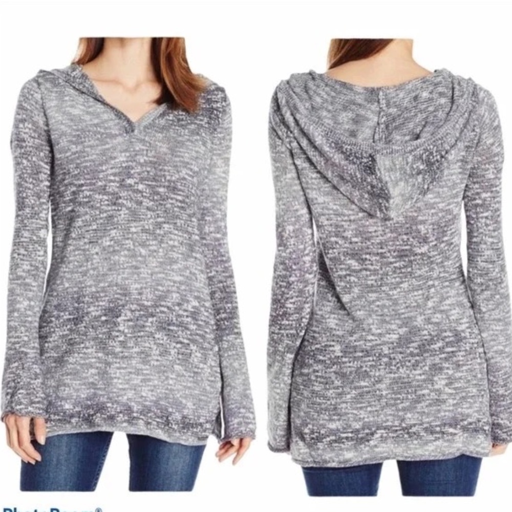 Prana Gemma Hooded Sweater Heathered Ombré Blue Gray Size Small V-Neck